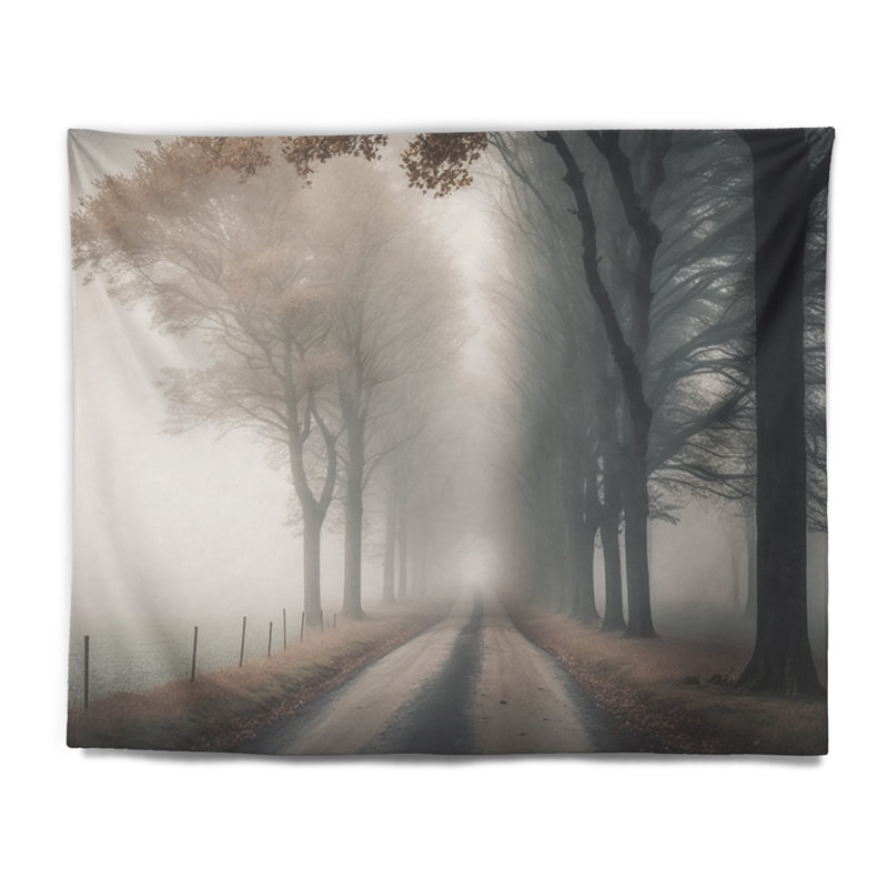 Misty Road Through The Forest II Polyester Tapestry, 32" H x 39" W