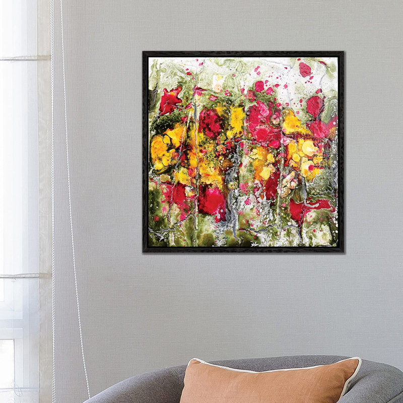 Poppies And Friends by Donatella Marraoni - Painting on Canvas, 66.04cm H x 66.04cm W x 3.81cm D, Black Framed