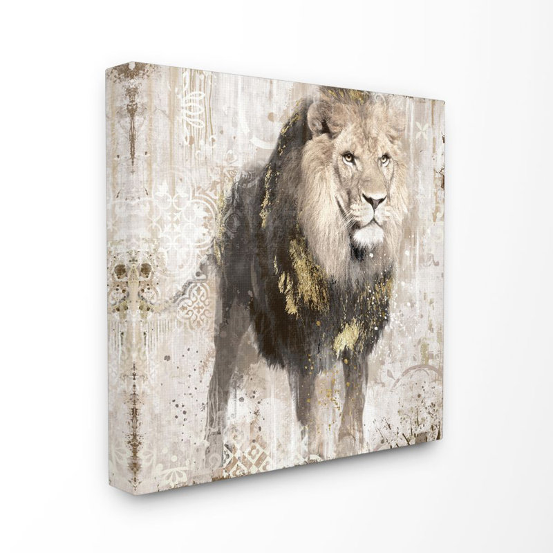 «Lion Gold Neutral Animal», impression, Toile tendue, H 17 po x l 17 po x P 1,5 po