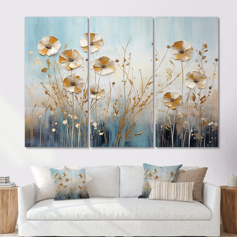 Beige Wildflowers Breeze III - ensemble d'art sur toile Wildflowers, H 28 po x l 36 po x P 1 po, Toile tendue