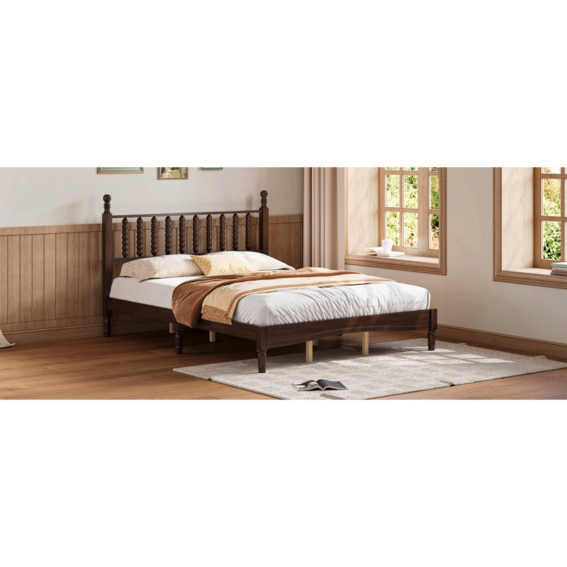 Grand lit plateforme en bois avec tête de lit en forme de gourde, lit plateforme de style rétro avec support à lattes en bois
