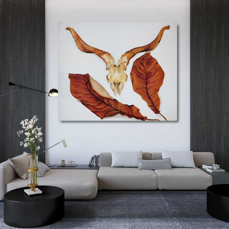 Ram's Skull avec feuilles brunes, H 36 po x l 44 po