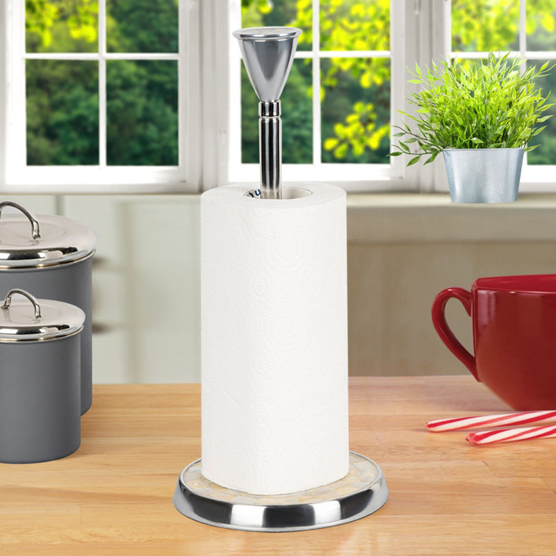 Porte-essuie-tout en acier inoxydable | Distributeur de papier essuie-tout à une main avec base lestée Easy Easy Accent en nacre, finition chromée