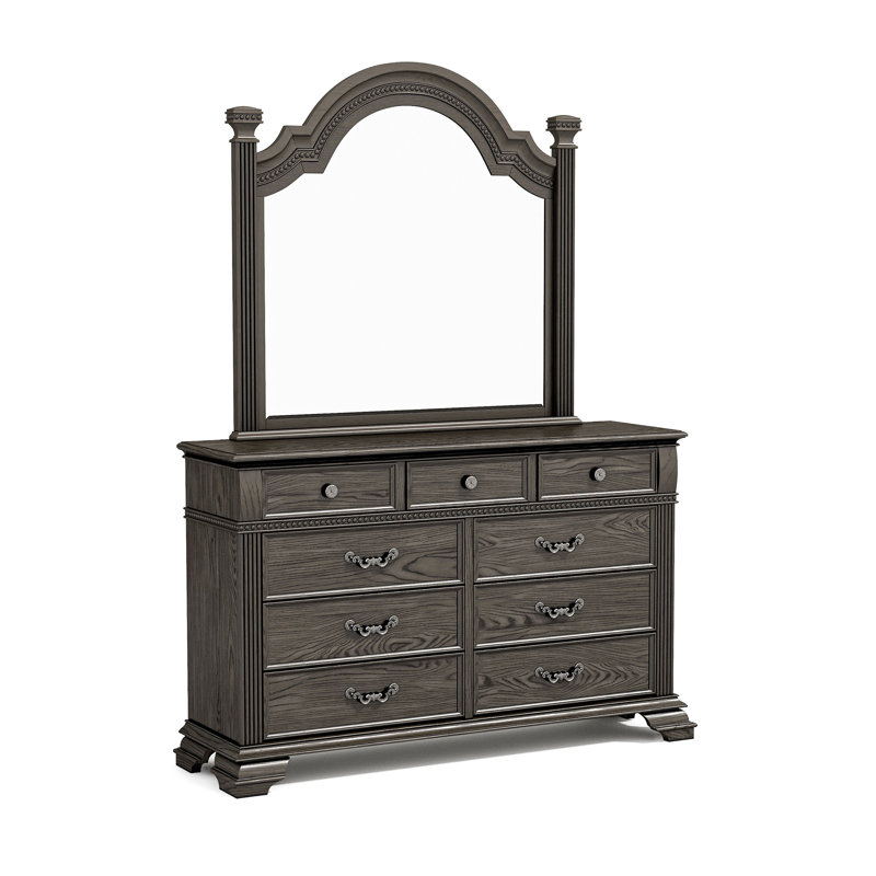 Adames Wood Dresser with Mirror Set, Gray