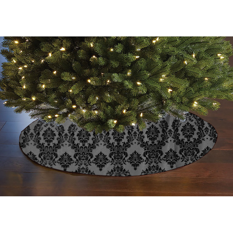 Jupe d'arbre de Noël damassé, Noir / argent