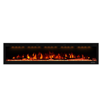 86'' Wall-Mounted and Recessed Electric Fireplace in Black with Remote Control and Adjustable Flame -  CASAINC, CA-BI84