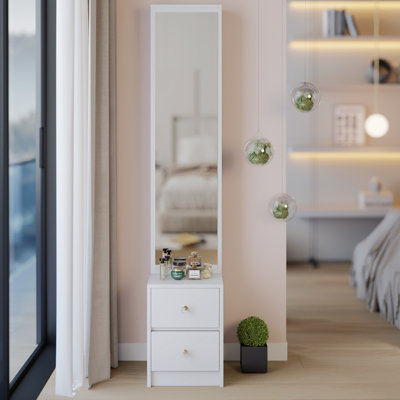 Length 11.8" X Width 15.7" X Height 63" Simple Stylish Dressing Mirror Cabinet, Full Body Mirror Cabinet, Extra Large Mirror, Multi Layer High Capacity Storage, Use Alone Or In Conjunction With Vanity