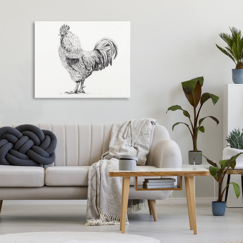 Coq en toile gris anthracite, design par Leah Noel Art, H 24 po x l 30 po