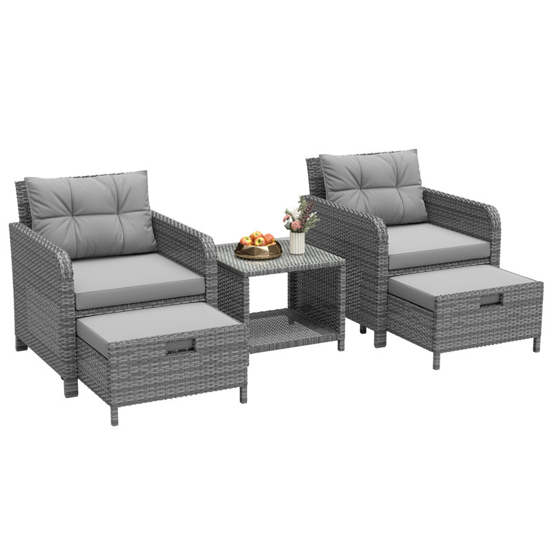 5-piece Patio Conversation Set, Gray Cushion/ Gray Frame
