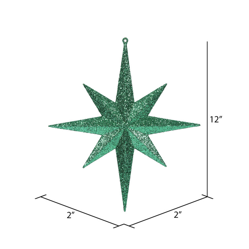 Ornement étoile de Bethléem scintillant, H 12 po x l 12 po x P 2 po, Vert
