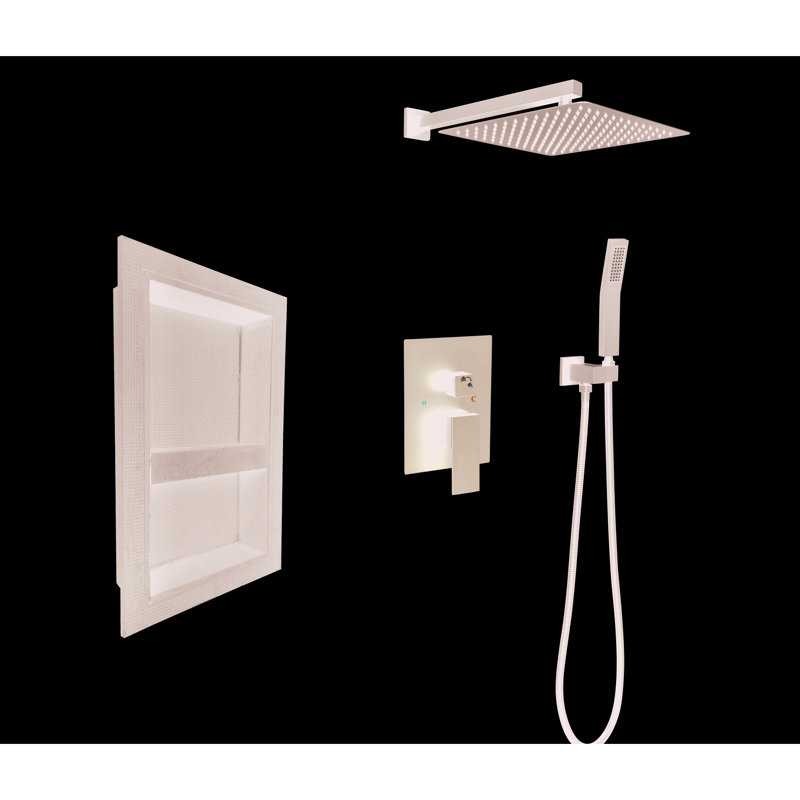 Rouille - Système de douche noir mat: tête, douche à main, boyau, garniture de valve, poignées à levier, niche - résistance durable et forte à la corrosion