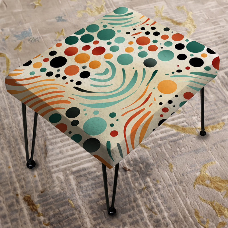Multicolor Mid Century Pattern On Beige - Midcentury Rectangle Ottoman