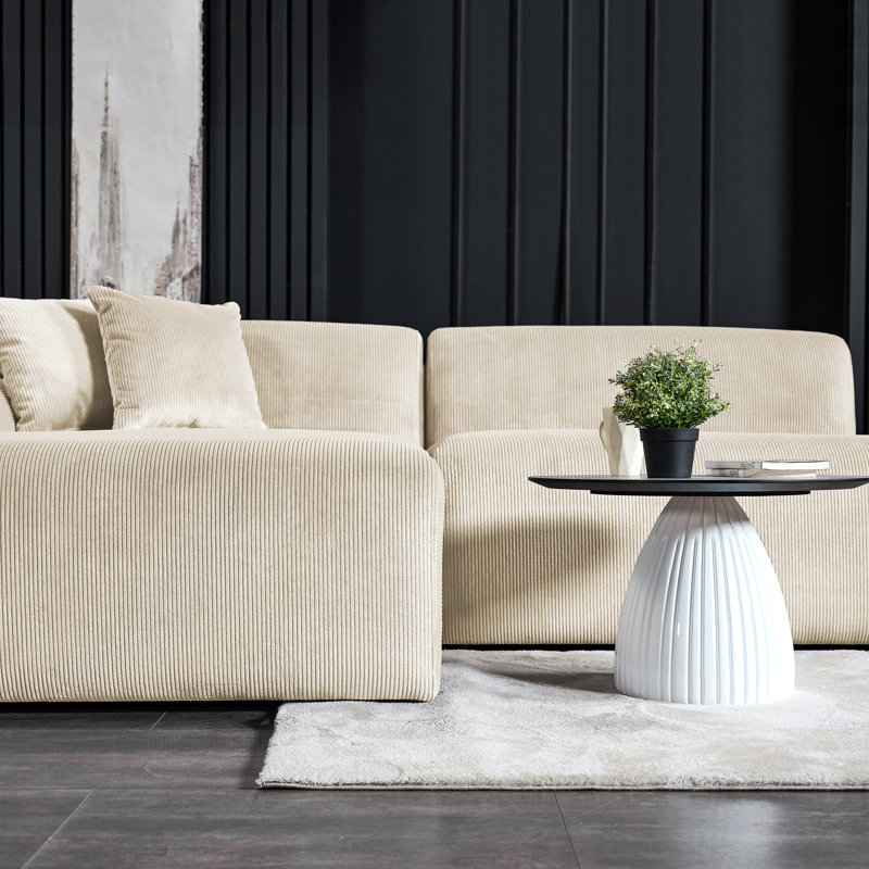 Manford 2-Piece Corduroy Upholstered Sectional, Cream Corduroy, Left Hand Facing