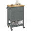 Chariot de cuisine utilitaire HOMcom, îlot de cuisine roulant avec plateau en bois d'hévéa lisse, surface de bloc de boucher étroite sur roulettes avec tiroir de rangement et armoire, gris