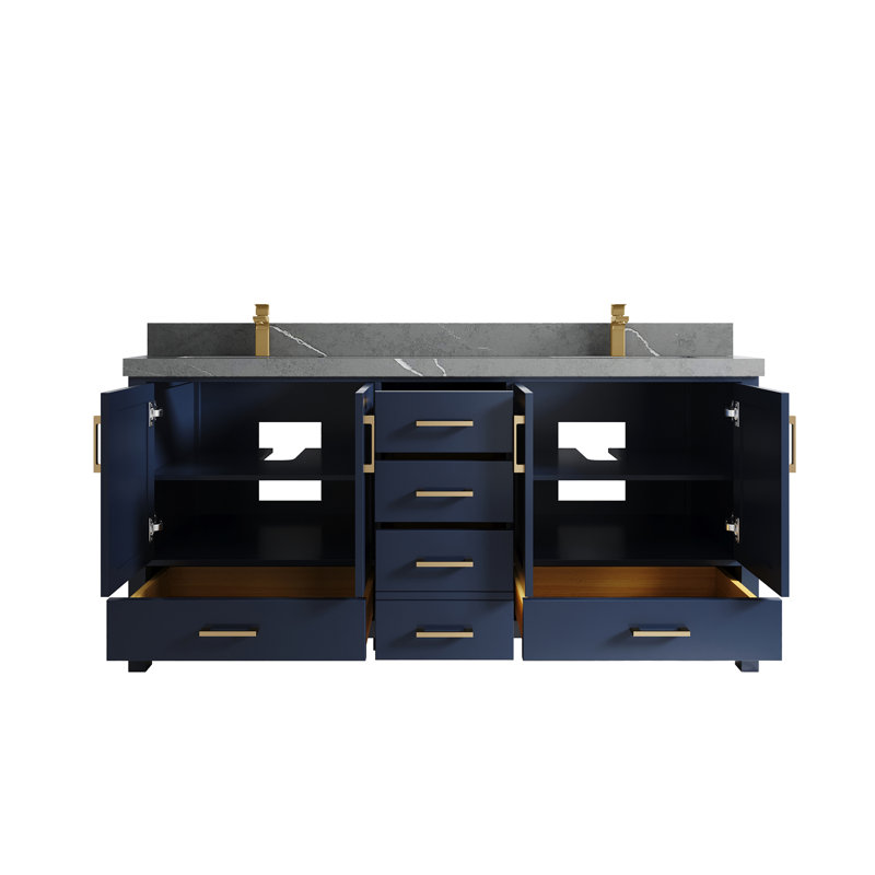 Malibu 72'' Double Bathroom Vanity with Top, Piatra Gray