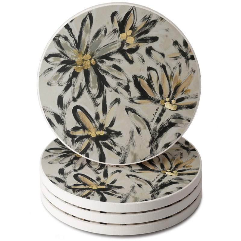 Ensemble de 4 sous-verres ronds à motif floral