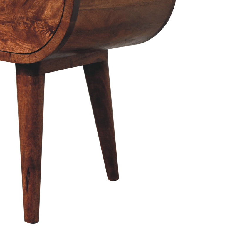 Honey Caramel Solid Mango Wood Circular Bedside Table with Drawer
