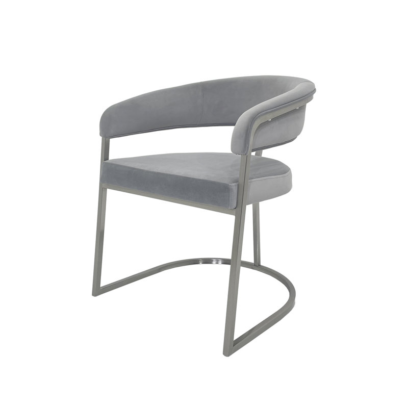 Chaise de salle à manger avec siège en velours, Gris, Chrome