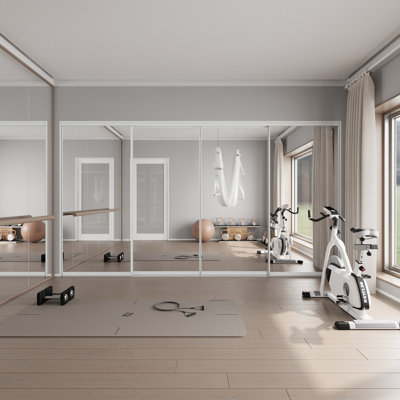 Double Aluminlum Mirror 80'' Single Glass Pane Metallic Sliding Closet Doors