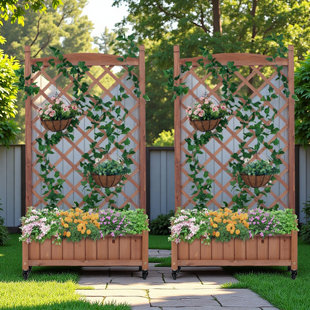 Ensemble de 2 jardin surélevé avec treillis réglable et roues verrouillables | Boîte à fleurs verticale compacte pour légumes et fleurs