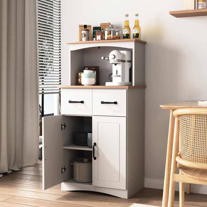 Armoire de rangement blanche pour micro-ondes: garde-manger avec tablette réglable et armoire de cuisine au design attrayant: surface lisse
