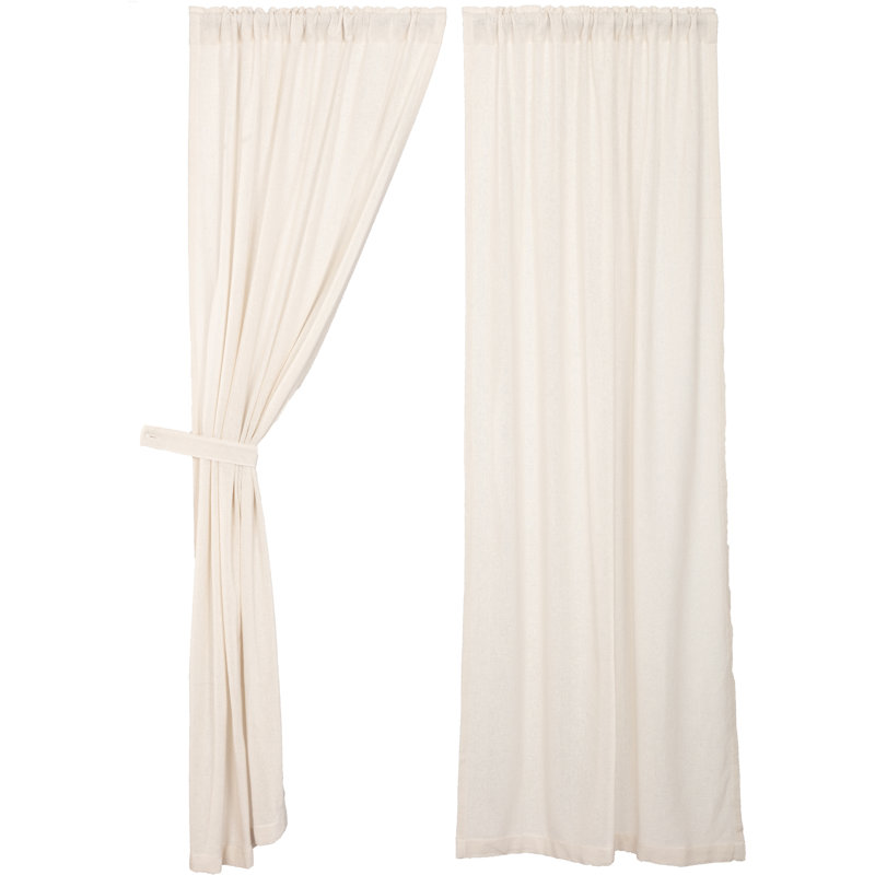 Panneaux de rideaux semi-transparents avec passe-tringle de couleur unie 100% coton Yvaine, Blanc antique