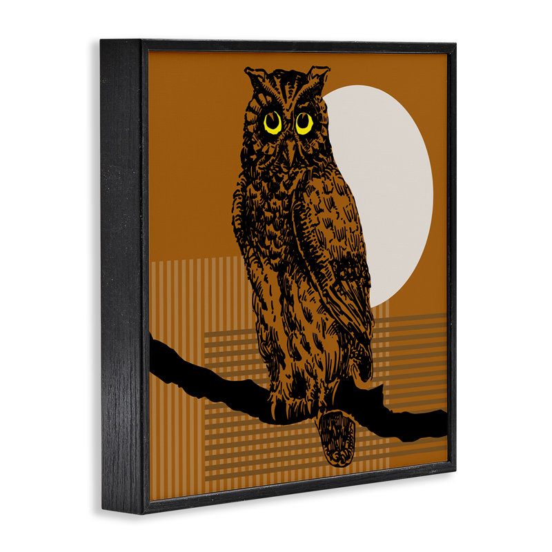 Hibou perché avec une lune encadrée par Regina Moore, H 12 po x l 12 po, Giclée encadrée noir minuit