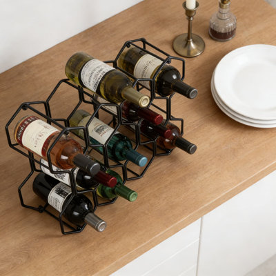 Modern 14-Bottle Countertop Wine Rack, Freestanding Metal Holder For Standard And Oversized Wine Bottles, Space-Saving Tabletop Storage For Kitchen, B by Millwood Pines