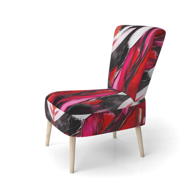 Accent Chair, Beige Floral Pattern Upholstered Decor - Beige Floral Pattern II, Red/Black