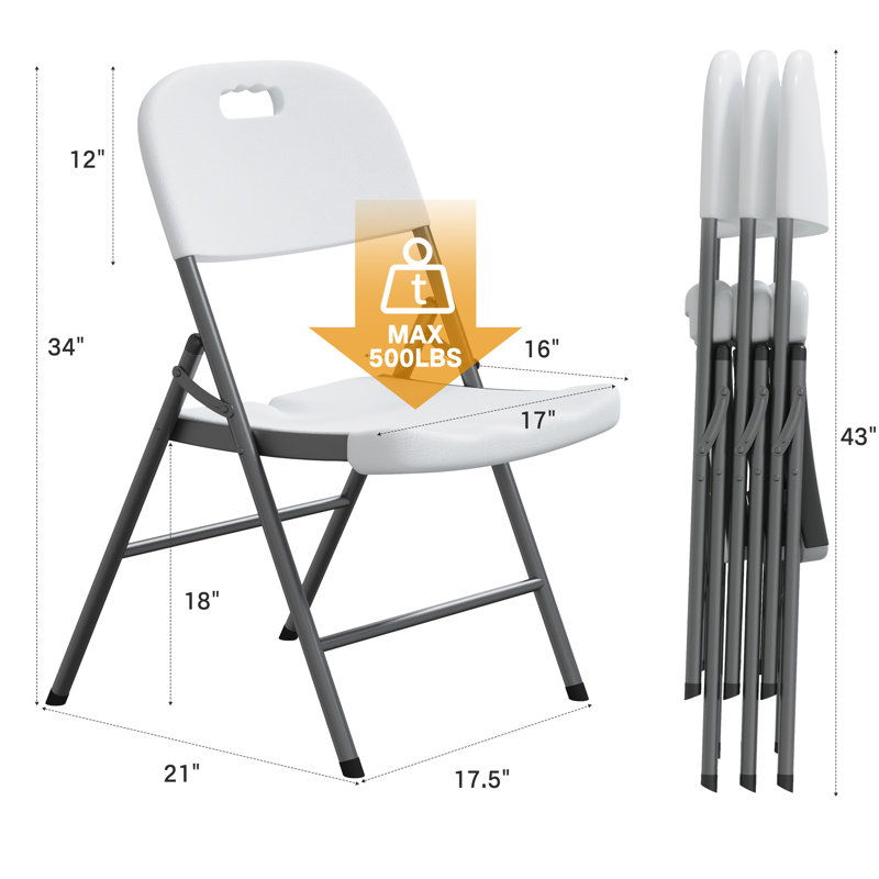 Foldable Plastic Folding Chairs with Steel Frame - 450 lbs Capacity, Available in White, Black, and Blue, for Indoor/Outdoor Use