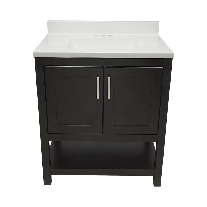 25'' Single Bathroom Vanity with Cultured Marble Top, Espresso