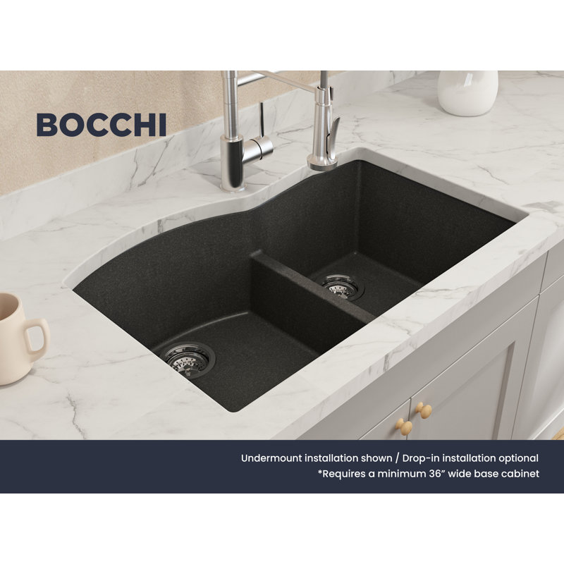 Campino 33'' L Double Basin Kitchen Sink, Metallic Black
