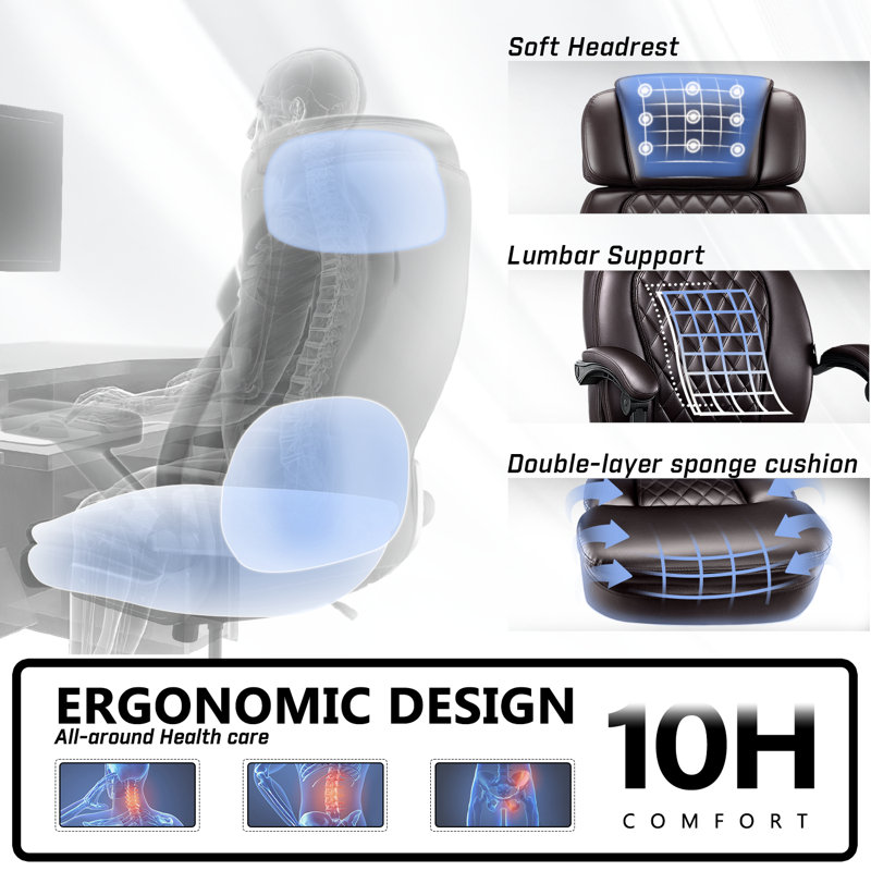 Lark Manor™ 400LBS High Back Office Chair With Adjustable Headrest, Big And Tall Office Chair With Foot Rest, Reclining Executive Office Desk Chair For Heavy People