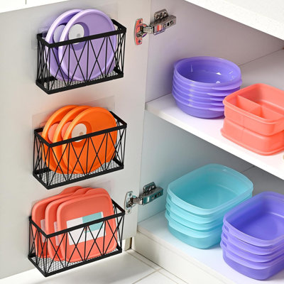 3 Pack Cabinet Organizer - Adhesive Lid Organizer Slim Space Wall Mounted Inside Cabinet Door Storage for Kitchen, Bathroom, Pantry, Under Sink
