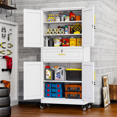 75" Tall Metal Rolling Garage Storage Cabinet with Wheels and Drawers for Home, Office, Garages