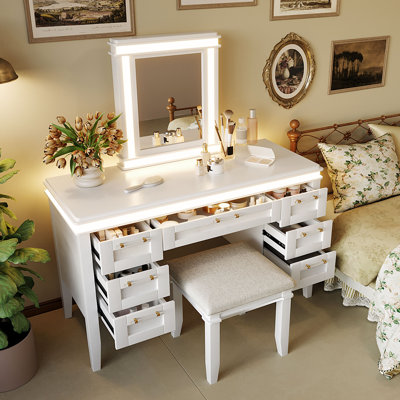 Brio 48" Classic Makeup Vanity Set With Mirror And Lights by NFusion