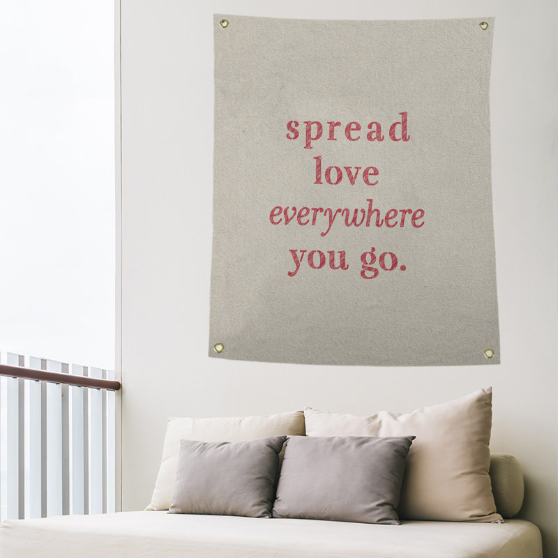 Tapisserie de polyester à l’quoted love quot, H 80 po x l 59 po, Blanc / Rouge
