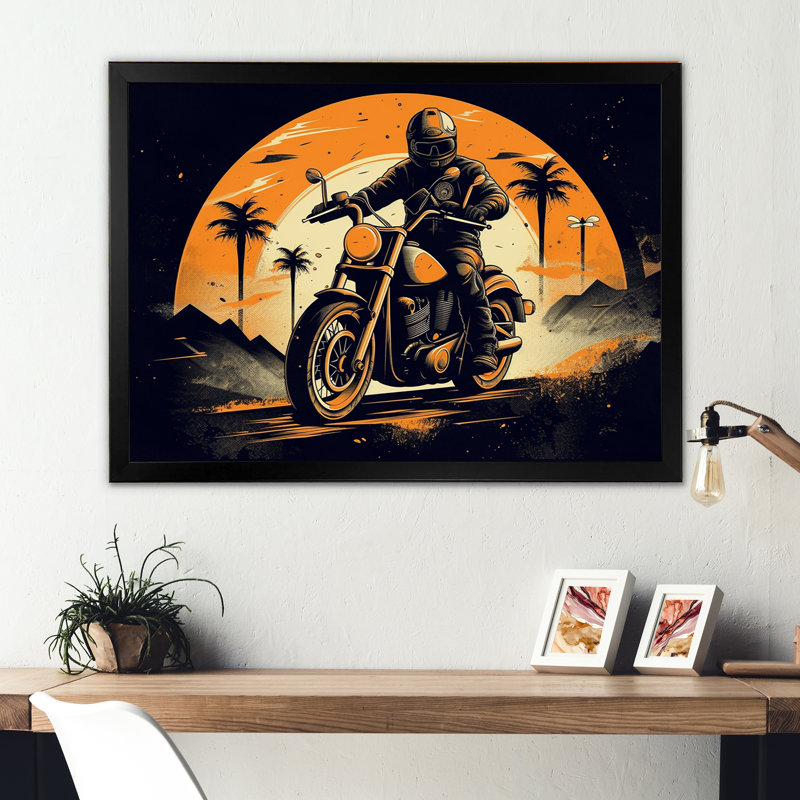 «Moto Roaring Down The Boulevard I», reproduction d'art mural moto, Cadre photo noir, H 12 po x l 20 po
