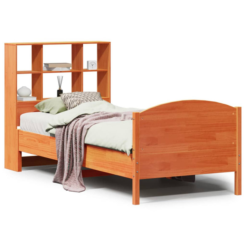 Plainville Solid Wood Bed, Wax Brown, 100cm x 200cm