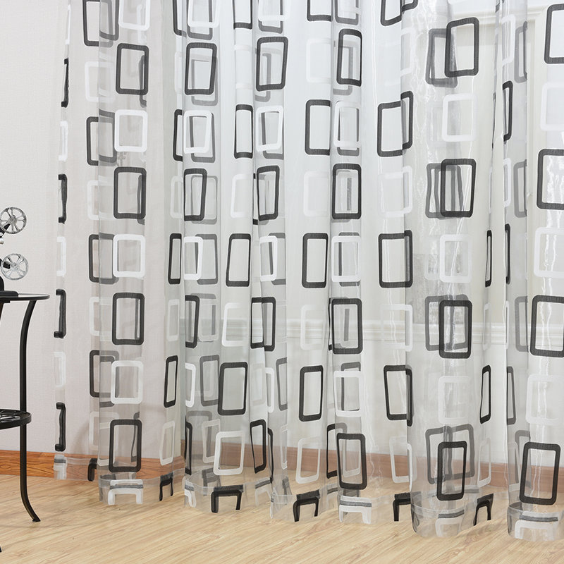 Sheer Curtain Single Panel, Black/White