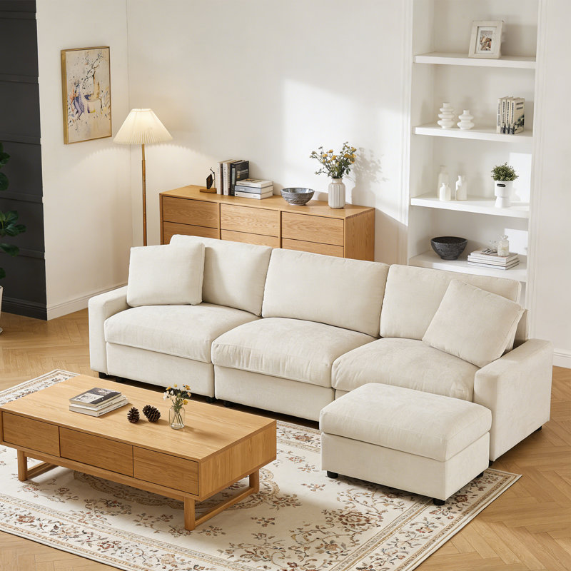 Canapé modulaire de 103,5 po avec siège profond, canapé de rangement en forme de L pour le salon, canapé moderne à 3 places avec repose-pieds mobile