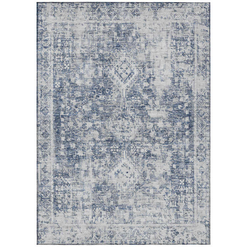 Tapis oriental lavable intérieur bleu marine 8 pi x 10 pi