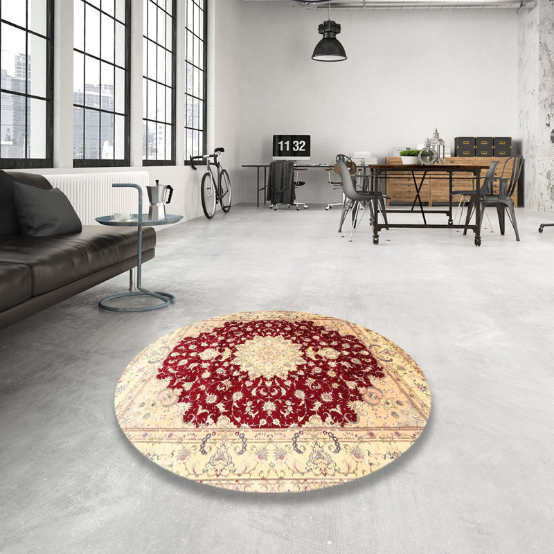Tapis traditionnel rouge / crème / brun clair, Rond 3 pi