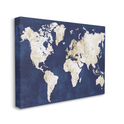 Carte du monde marine et or délavé par Alicia Vidal - impression d'art graphique