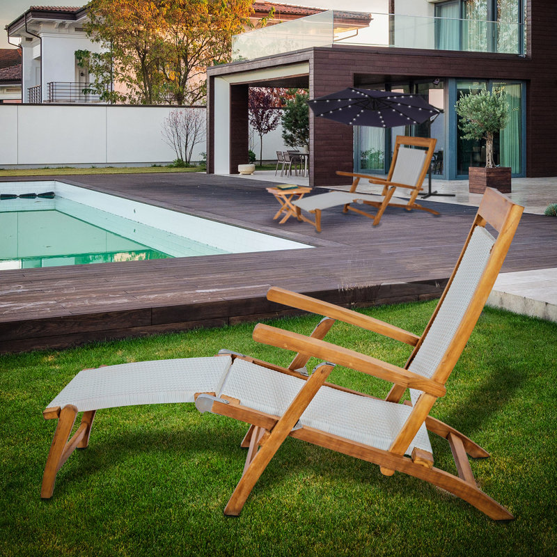 Narmada Outdoor Teak Chaise Lounge, White
