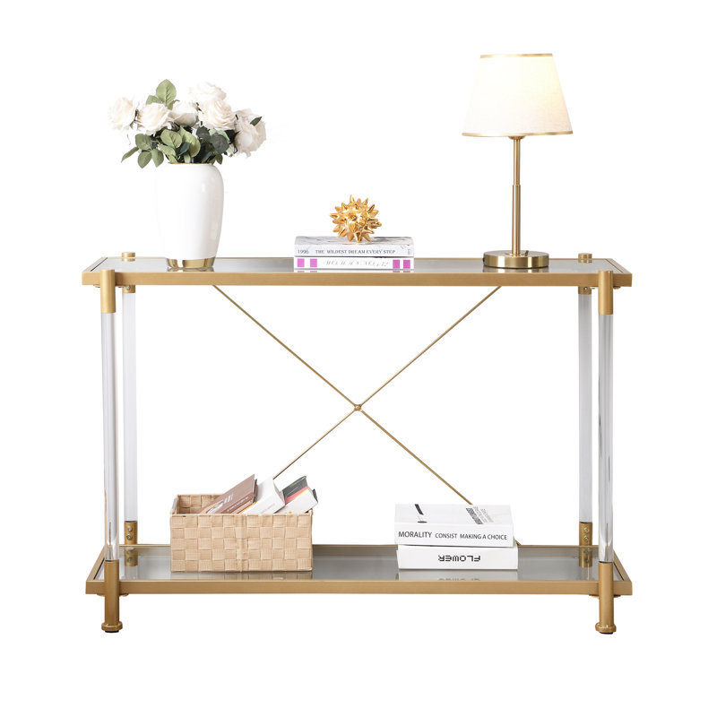 43'' Golden Glass and Metal Console Table with Storage