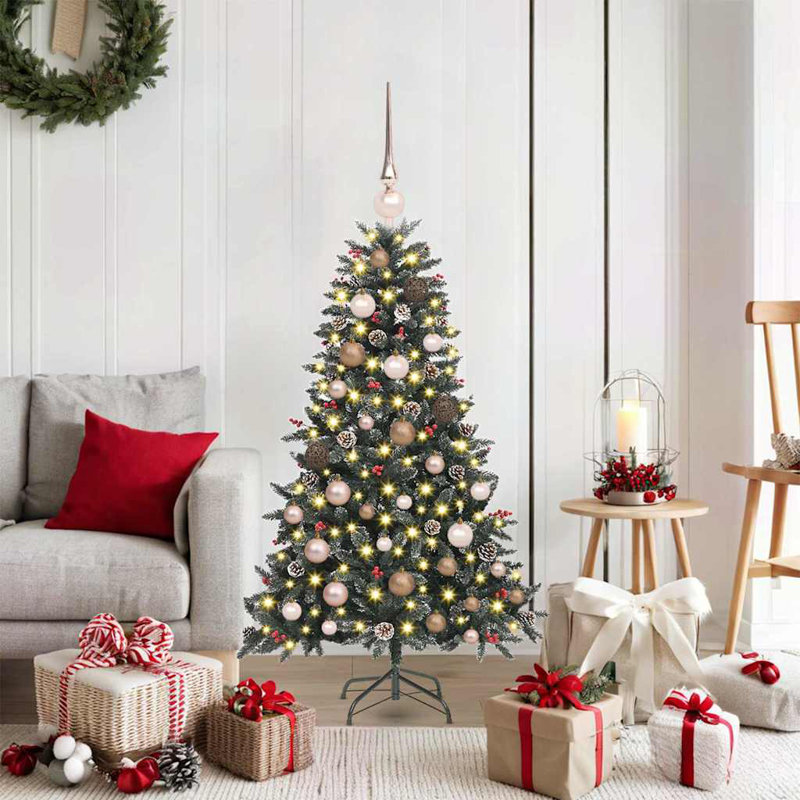 Arbre de Noël artificiel vidaXL avec 150 lumières DEL vertes 47,24 po, 3.9', Beige
