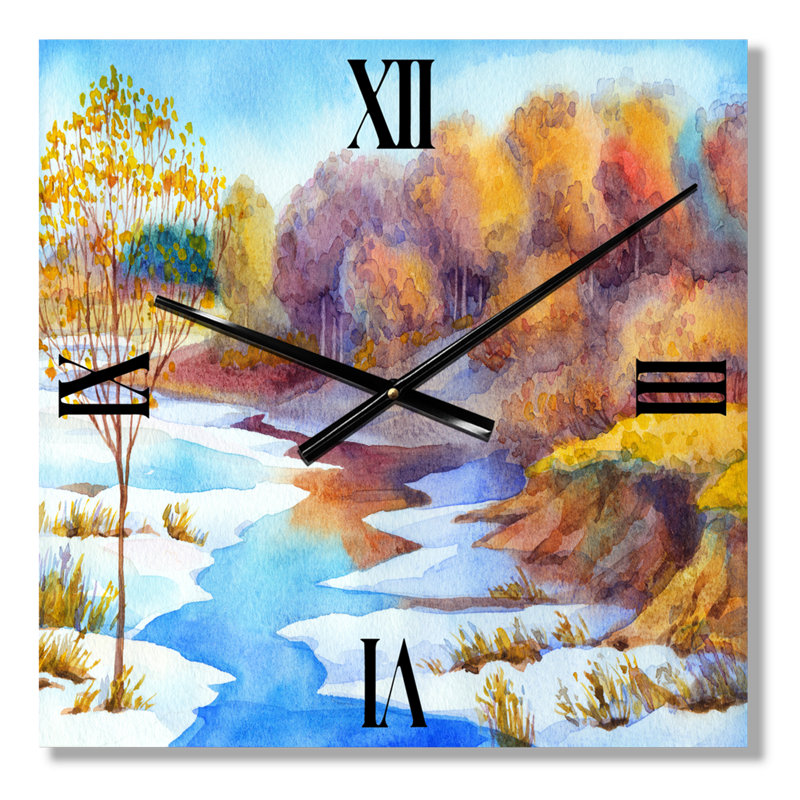 Horloge murale Stream in Winter Forest Valley, Petit