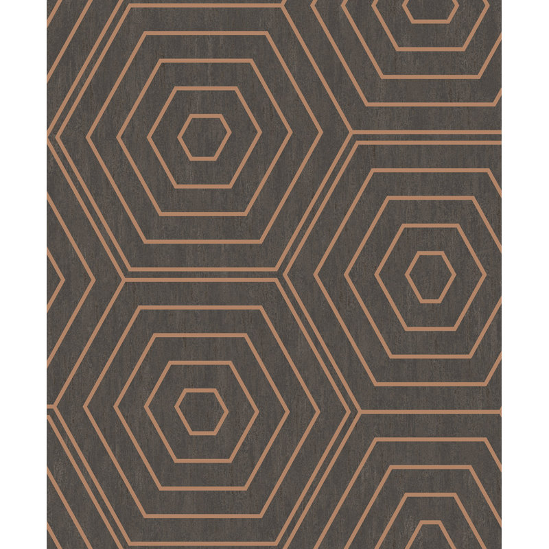Hexagons 1m x 53cm Metallic Wallpaper Roll, Copper
