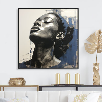 Blue And Grey African American Portrait - African American Woman Wall Art